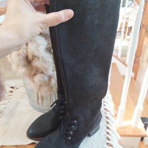 Tall Leather Two-tone Lace-up Boots